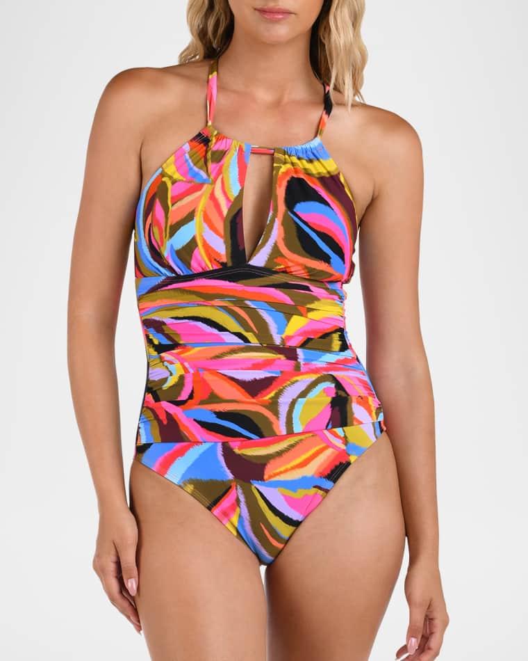 Tropic Waves High-Neck Keyhole One-Piece Swimsuit by LA BLANCA