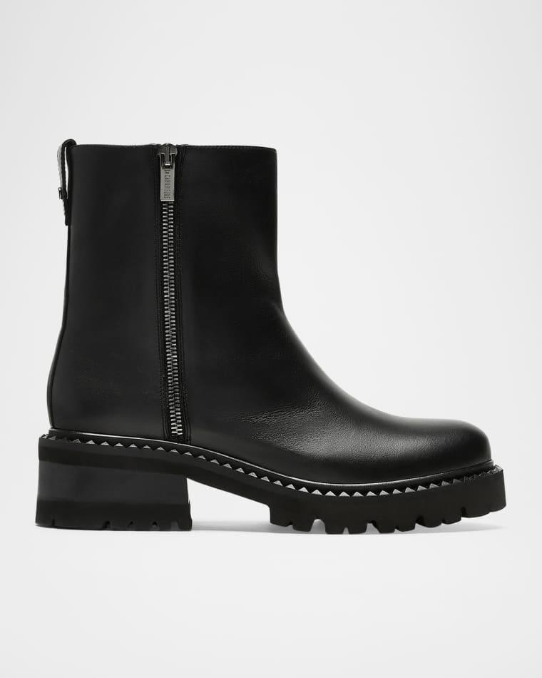 Leather Dual-Zip Chunky Ankle Booties by LA CANADIENNE