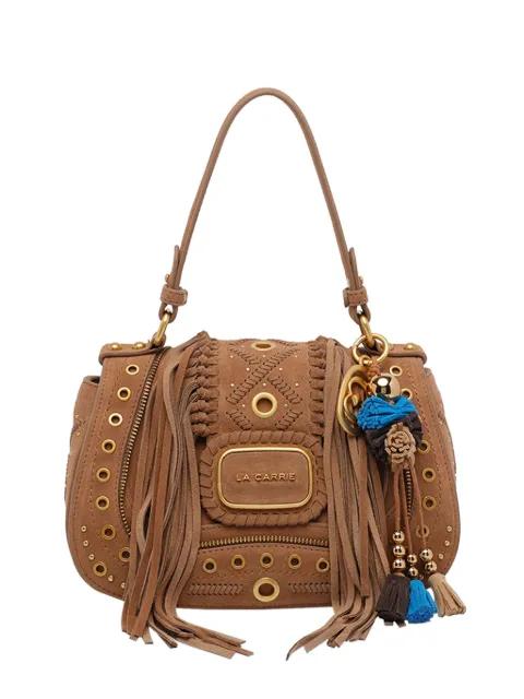 Jungle Eyelets fringe-trimmed clutch bag by LA CARRIE