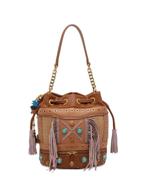 Jungle fringe-trimmed bucket bag by LA CARRIE
