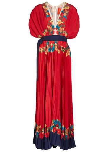 Accordion floral-print crepe maxi dress by LA DOUBLEJ