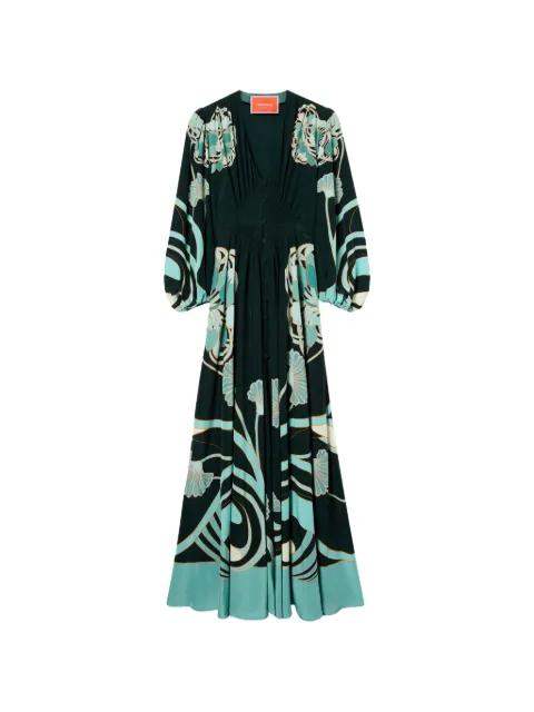 Blooming Tulip Placée dark green in crepe de chine Long Camerino dress by LA DOUBLEJ
