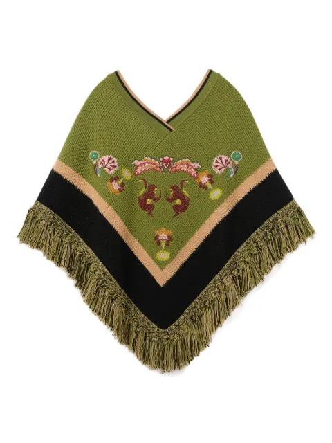Embroidered Fringed Dreamcatcher Poncho by LA DOUBLEJ