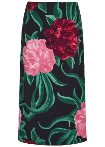 Floral-print crepe midi pencil skirt by LA DOUBLEJ