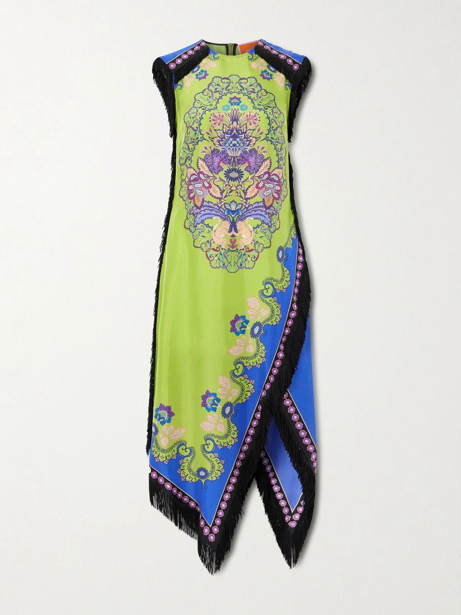 Fringed asymmetric printed silk midi dress by LA DOUBLEJ Fringed asymmetric printed silk midi dress by LA DOUBLEJ