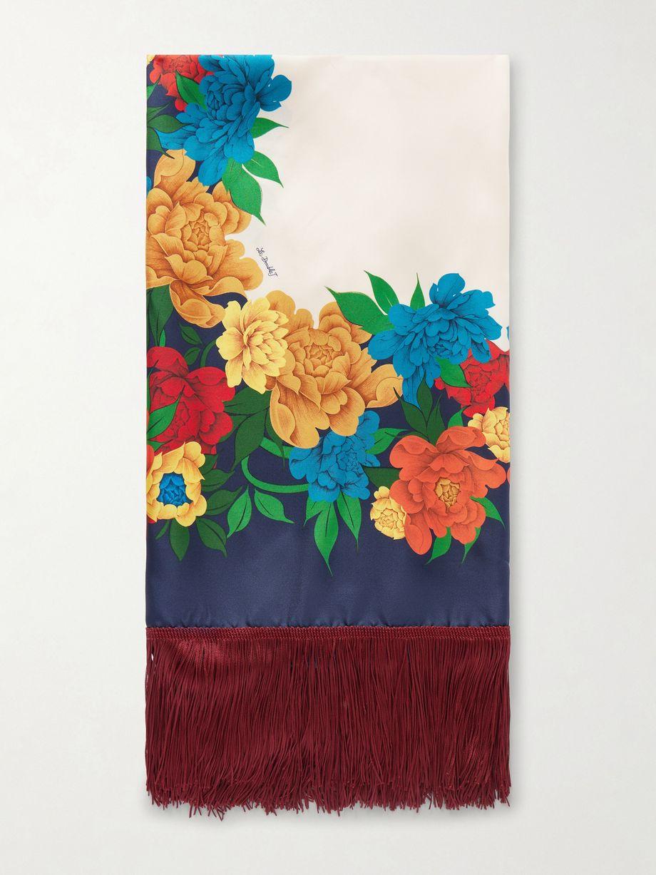 Fringed floral-print silk-twill scarf by LA DOUBLEJ