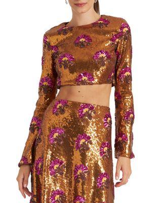 Holly Crop Top Textured Sequins Rust by LA DOUBLEJ