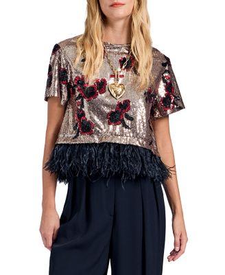 La Scala Tee With Feathers Primrose Bronze by LA DOUBLEJ