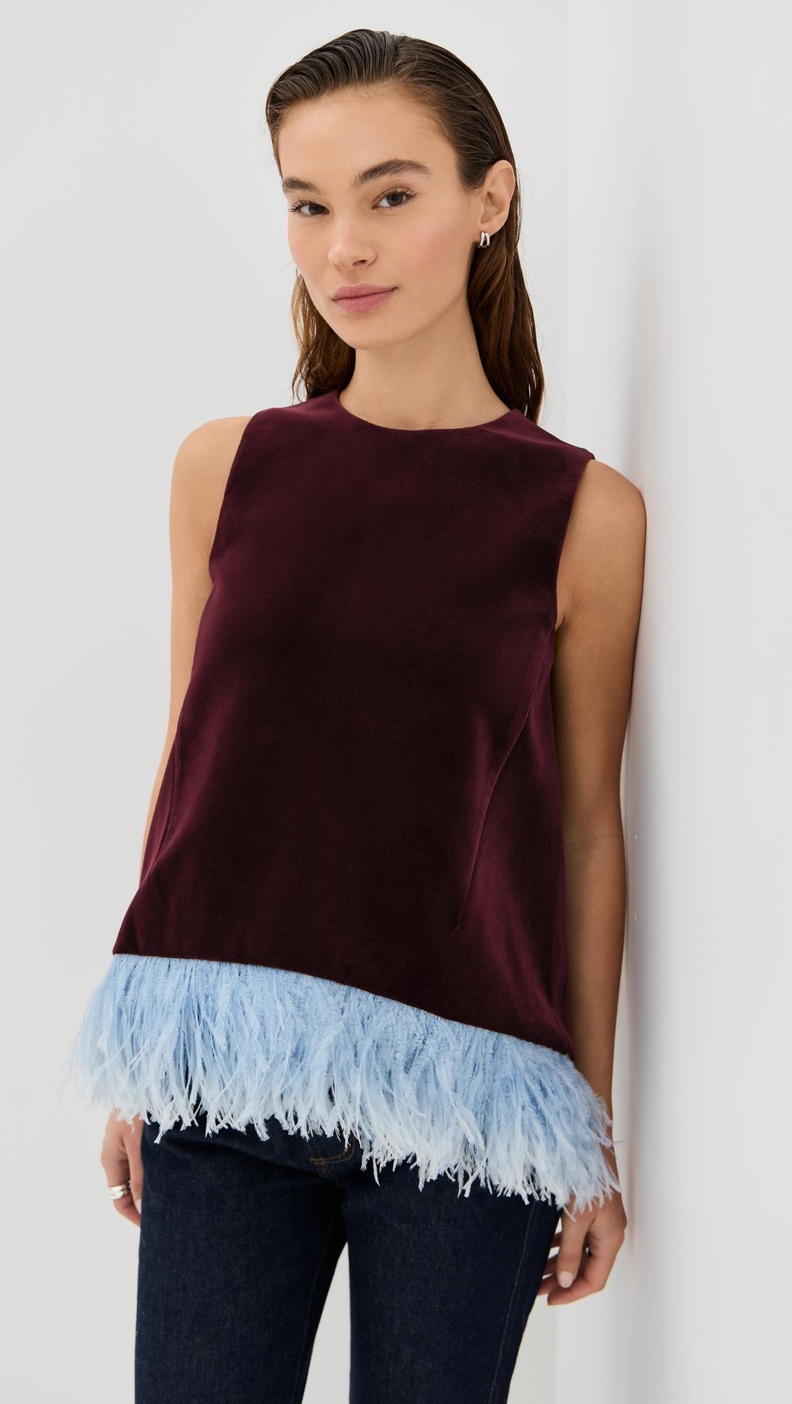 La Scala Velvet Top with Feathers by LA DOUBLEJ
