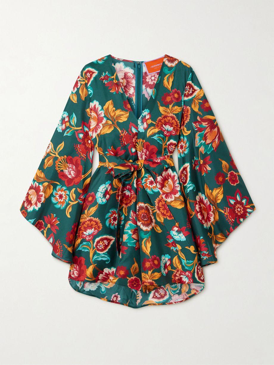 Magnifico belted floral-print silk-twill mini dress by LA DOUBLEJ