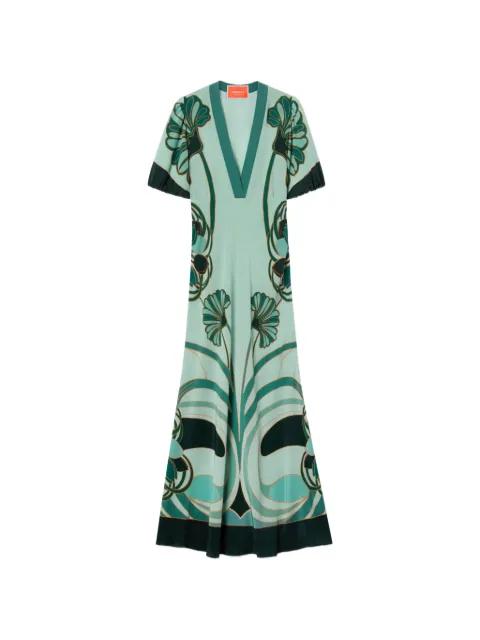 Marlene Dietrich blooming tulip placée V-neck dress by LA DOUBLEJ