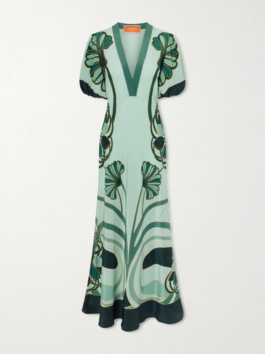 Marlene satin-trimmed printed silk-crepe midi dress by LA DOUBLEJ