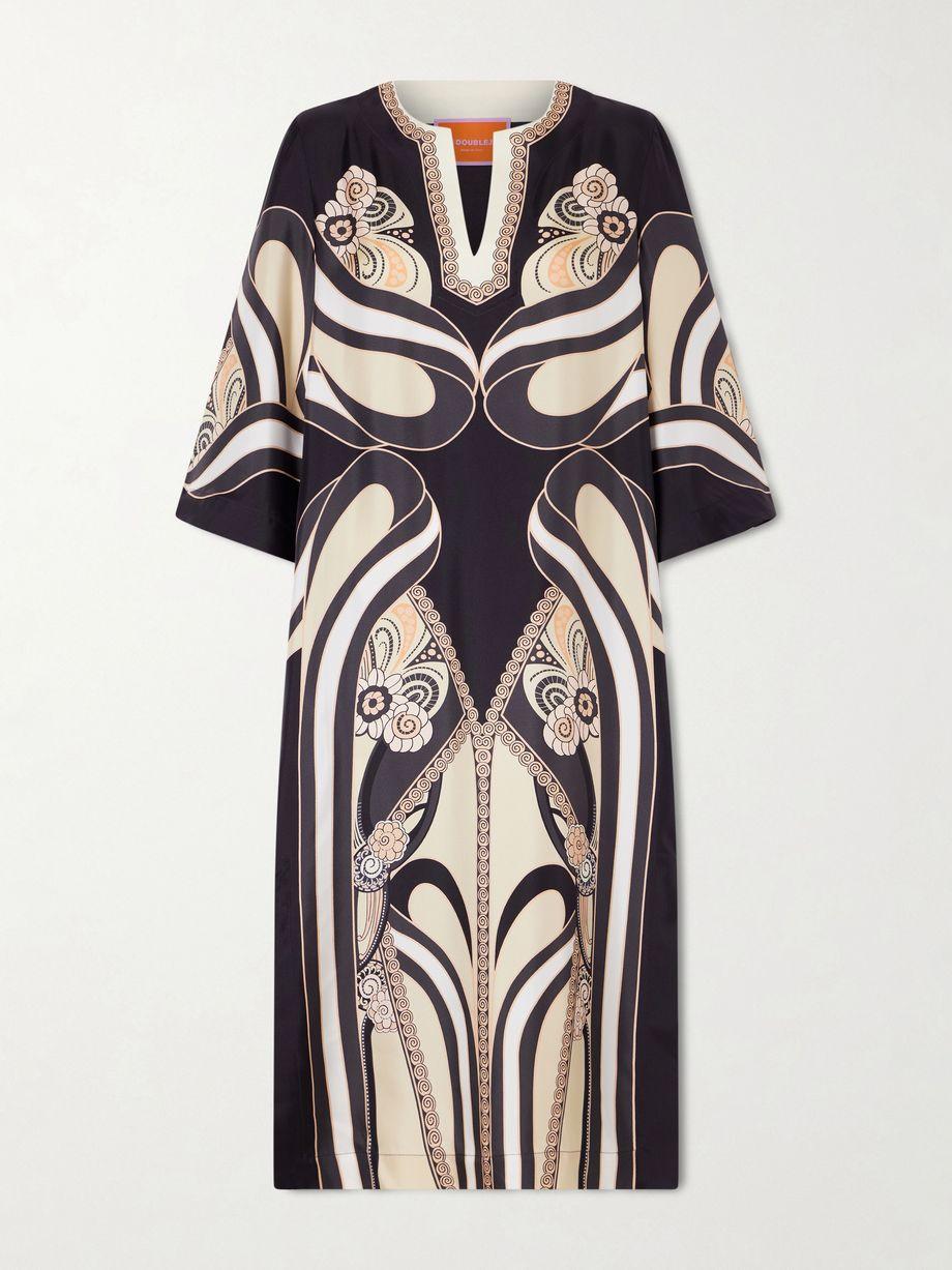 Printed silk-twill midi dress by LA DOUBLEJ