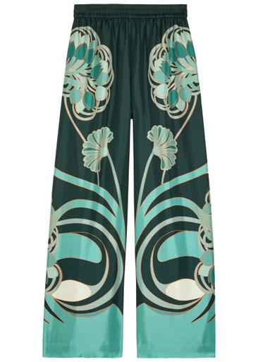 Printed silk-twill palazzo trousers by LA DOUBLEJ