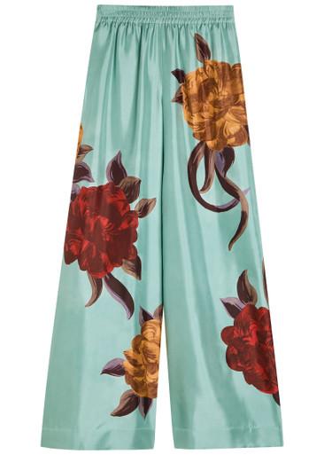 Printed silk-twill palazzo trousers by LA DOUBLEJ