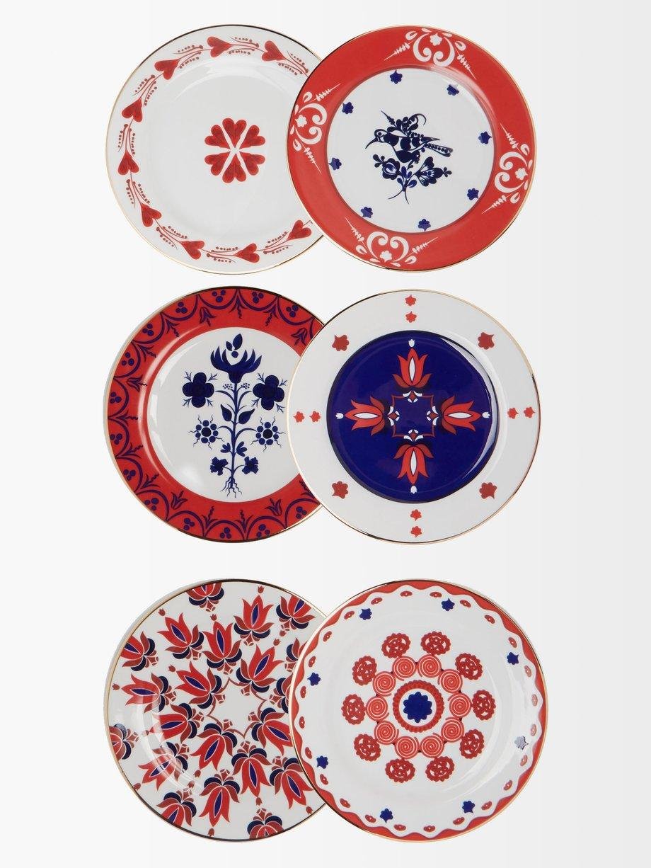 Set of six Transylvania porcelain dresst plates by LA DOUBLEJ