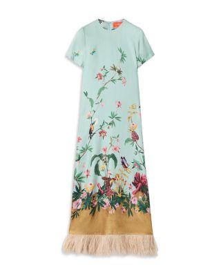 Silk Feather Trim Dress by LA DOUBLEJ