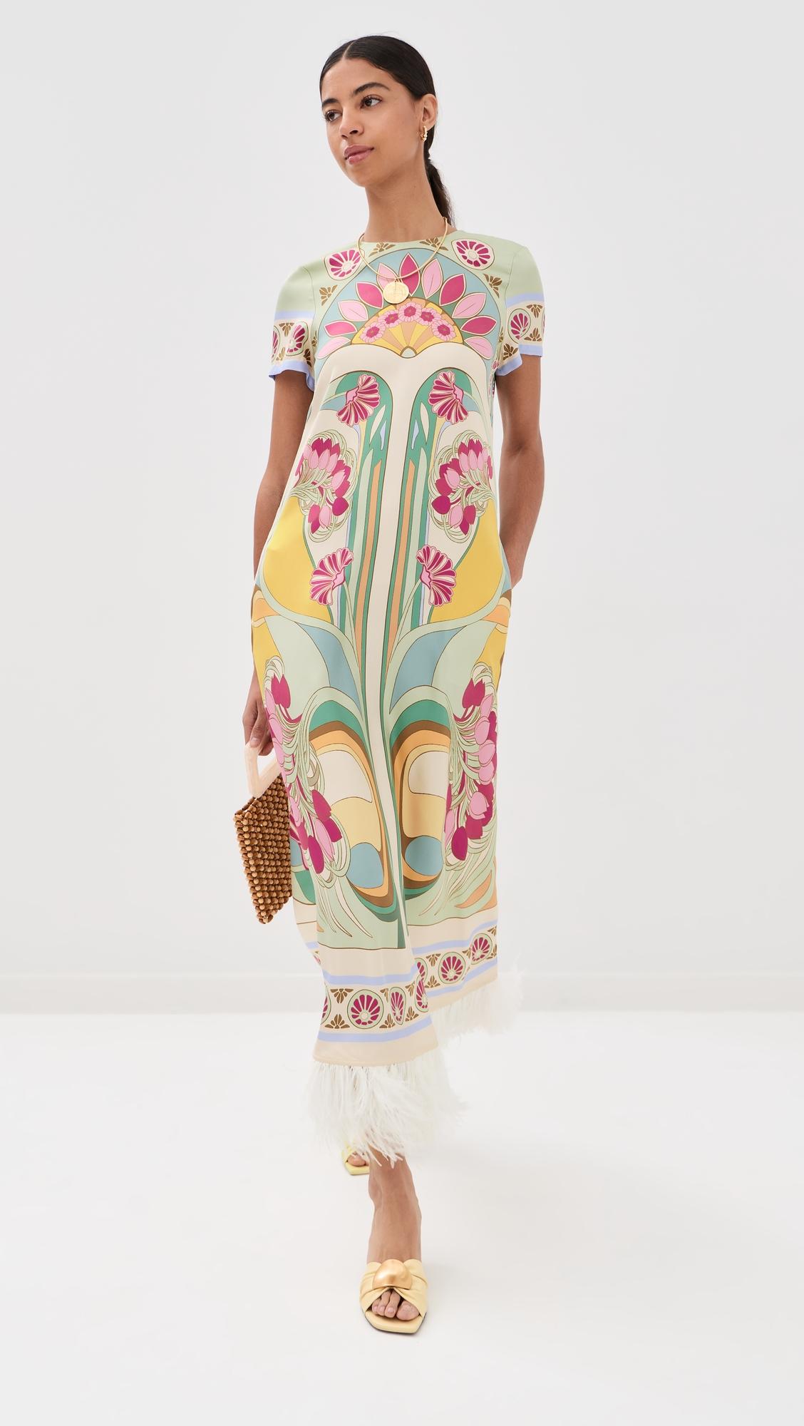 Silk Swing Dress with Feathers by LA DOUBLEJ
