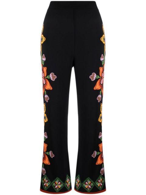 Stretch floral-print straight trousers by LA DOUBLEJ