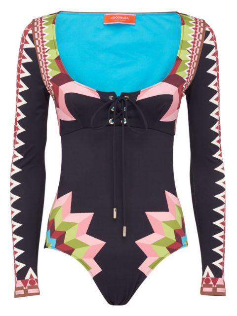 Sunset geometric-print one-piece by LA DOUBLEJ