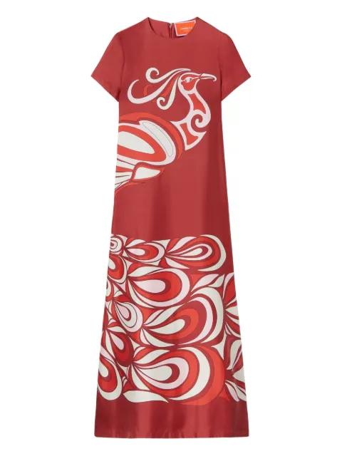 Swing bird-print silk maxi dress by LA DOUBLEJ