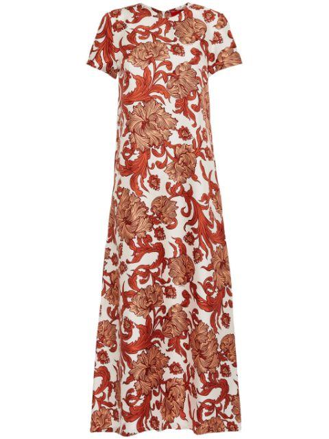 Swing botanical-print silk dress by LA DOUBLEJ