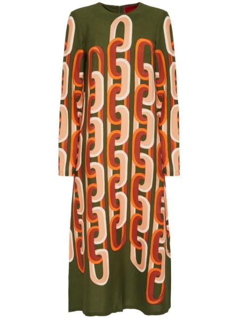 Swing chain-link print middi dress by LA DOUBLEJ