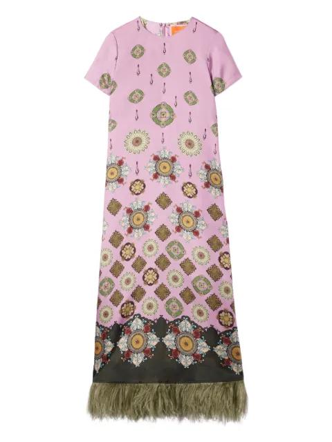 Swing feather-trimmed maxi dress by LA DOUBLEJ