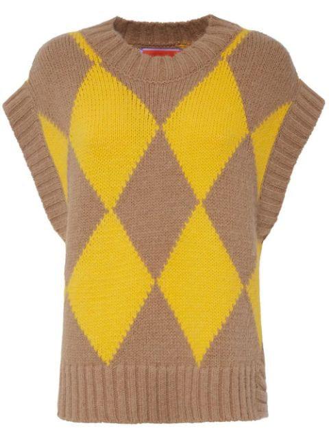 argyle-check knit vest by LA DOUBLEJ