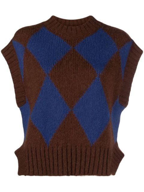 argyle-check knitted vest by LA DOUBLEJ