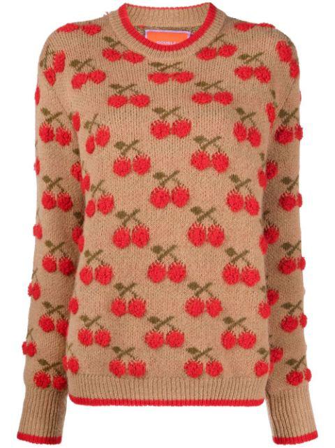 cherry intarsia-knit jumper by LA DOUBLEJ