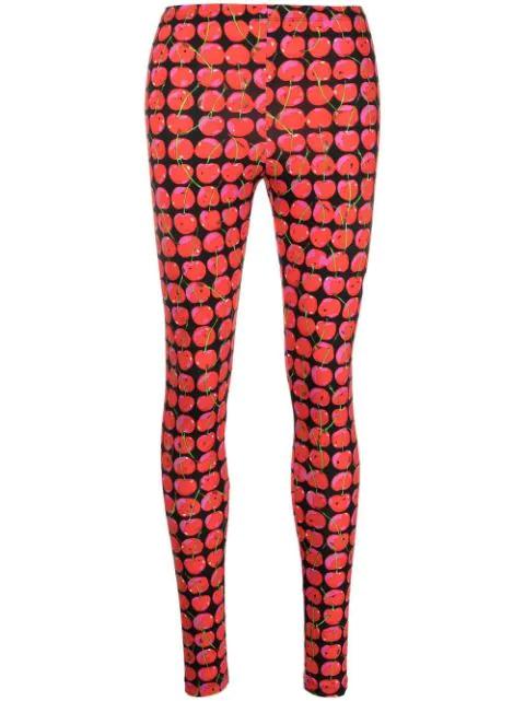 cherry-print mid-rise leggings by LA DOUBLEJ