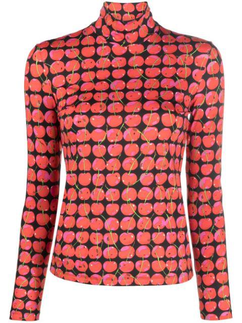 cherry-print turtleneck top by LA DOUBLEJ
