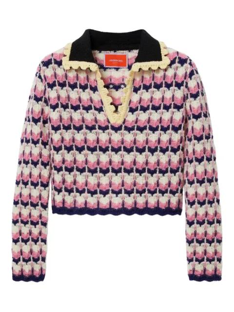 crochet-trimmed geometric-pattern sweater by LA DOUBLEJ