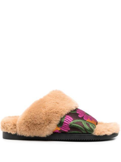 faux-fur floral strap slides by LA DOUBLEJ