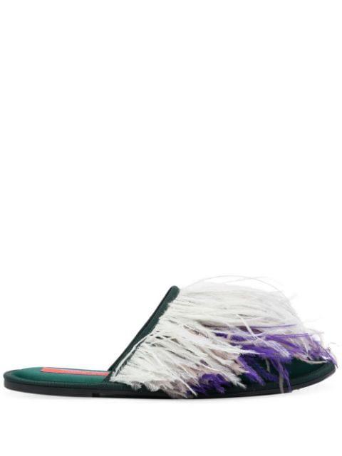 feather-detail slippers by LA DOUBLEJ