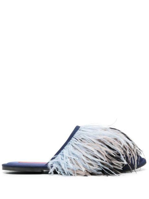 feather-detail slippers by LA DOUBLEJ