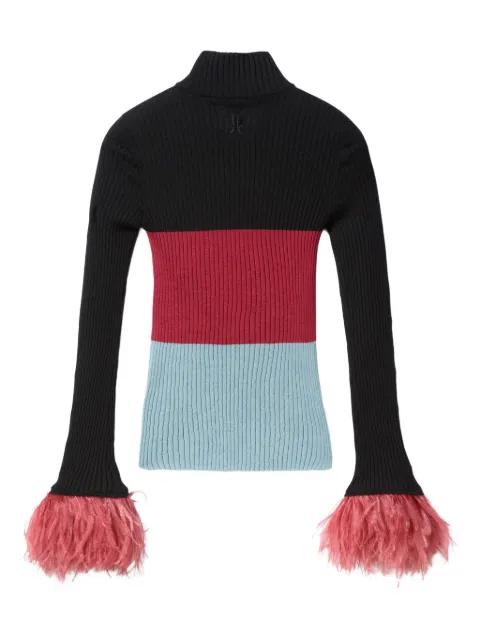 feather-trimmed ribbed top by LA DOUBLEJ