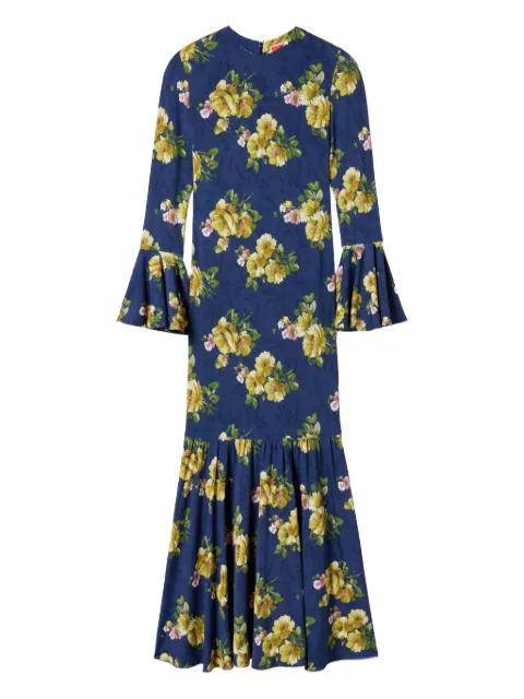 floral bell-sleeve midi dress by LA DOUBLEJ