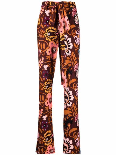 floral belted flared trousers by LA DOUBLEJ