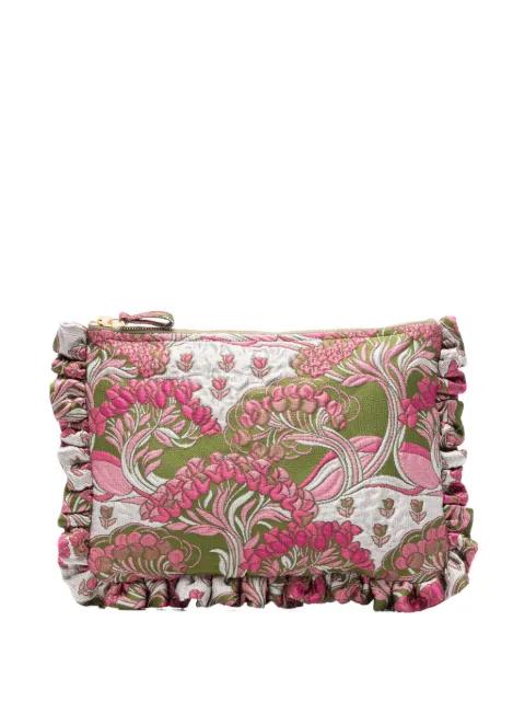 floral-embroidered ruffled clutch bag by LA DOUBLEJ