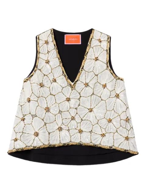 floral-embroidery V-neck top by LA DOUBLEJ
