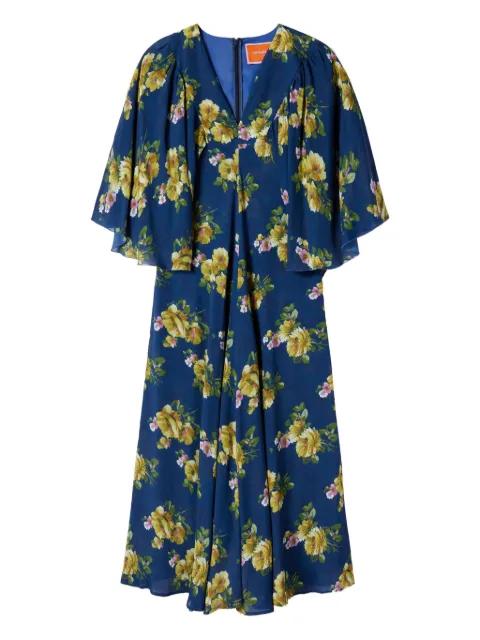 floral-print cape-sleeve maxi dress by LA DOUBLEJ