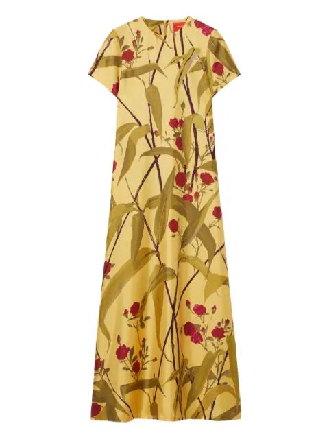 floral-print swing midi day dress by LA DOUBLEJ