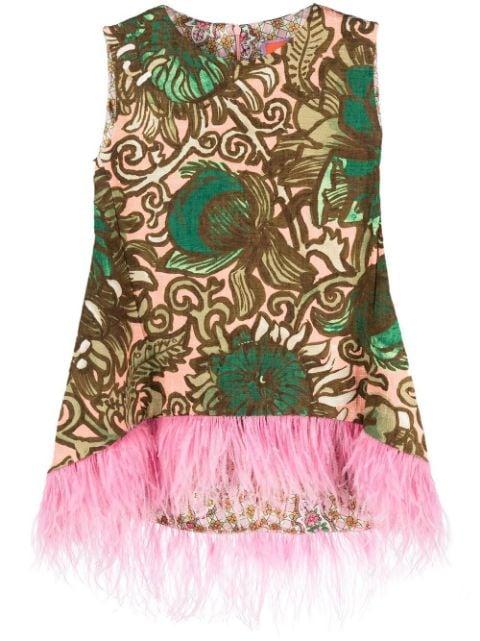 painterly-print feather-detail top by LA DOUBLEJ
