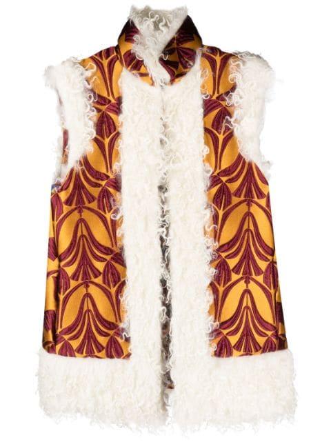 patterned-brocade shearling-trim vest by LA DOUBLEJ