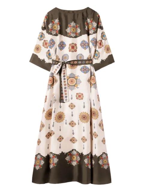 placed floral print silk dress by LA DOUBLEJ