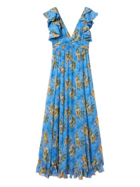 ruffled-details floral-print maxi dress by LA DOUBLEJ