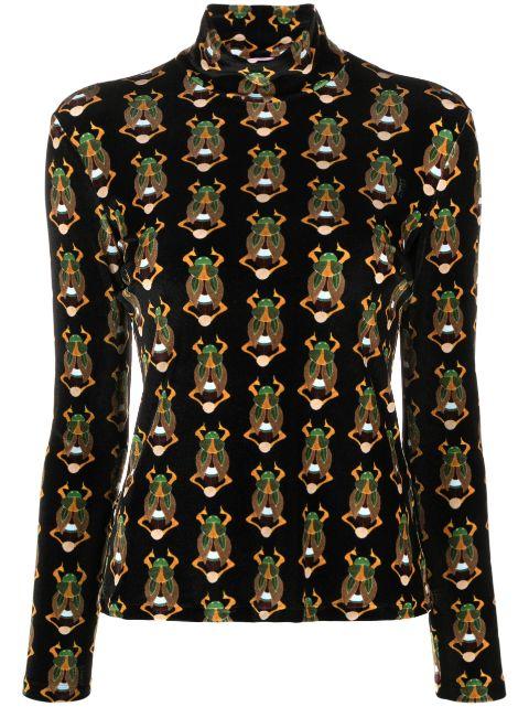 scarab-motif velvet T-shirt by LA DOUBLEJ