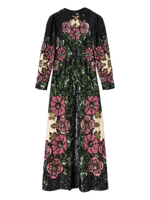 sequin-embroidery floral-pattern maxi dress by LA DOUBLEJ